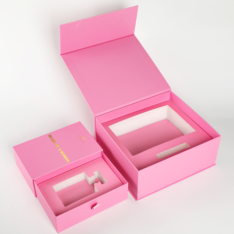 Luxury Skincare Gift Box - สีชมพูหรูหราแบบกําหนดเองพร้อมโฟมกระดาษใส่บรรจุภัณฑ์กล่องของขวัญน้ําหอมบํารุงผิวแบบเปิดแม่เหล็ก